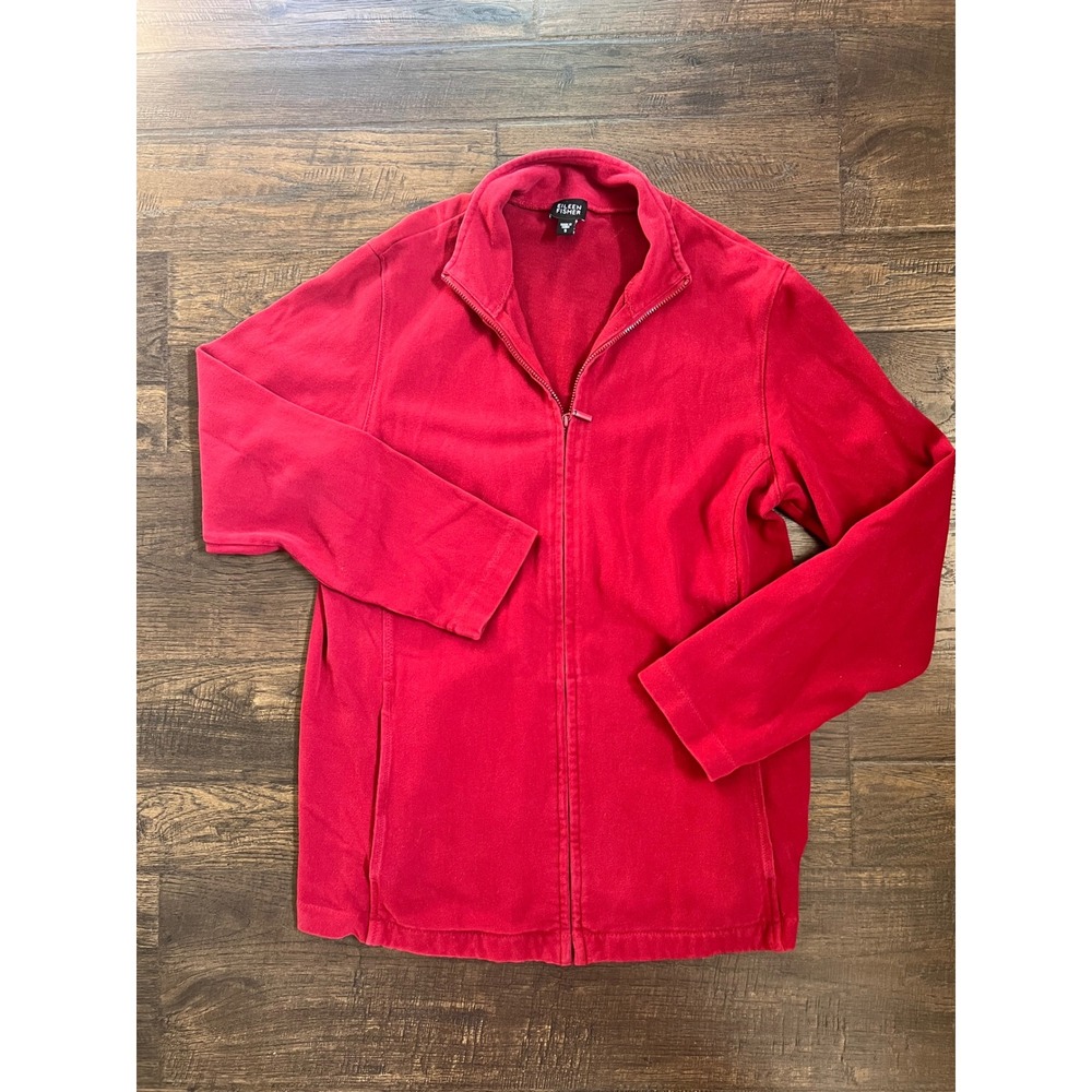 Eileen‎ Fisher Red Cotton Full Zip Jacket Women's Small athletica preppy